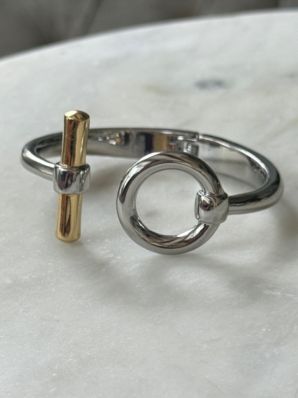 Two Tone Modern Hook and Loop T Bar Hinge Bangle Bracelet